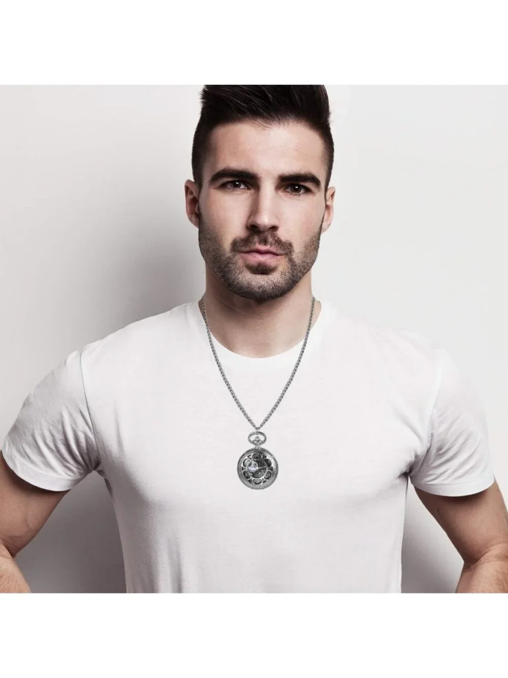 Unisex Silver Analog Christmas Antique Quartz Hollow Chain Necklace Pocket Watch